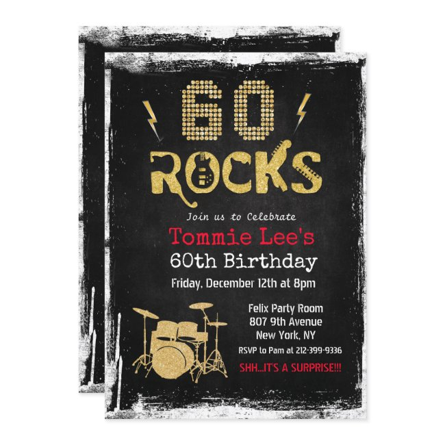 60 Rocks Rockstar Guitar 60th Birthday Invitation