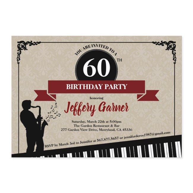 60th Birthday Party Invitation Jazz Music Theme