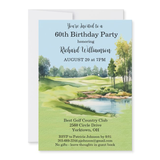 60th Birthday Party Men's Golf Theme Party  Invitation