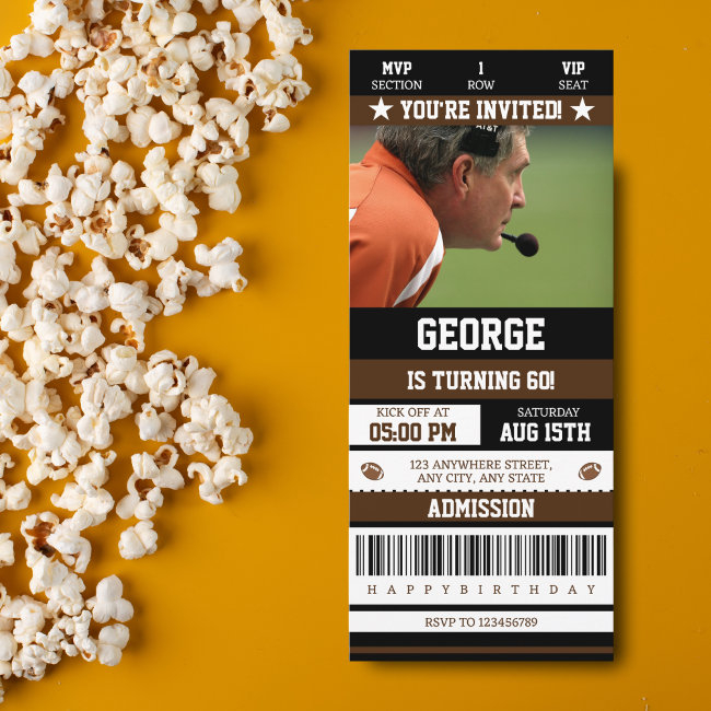 60th Football Ticket Birthday Invitation