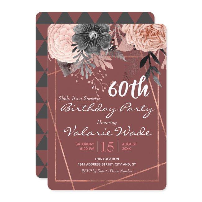 60th Suprise Birthday Party Pink Roses Invitation