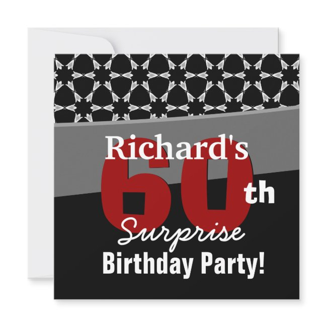 60th Surprise Birthday Party Black White Stars Invitation
