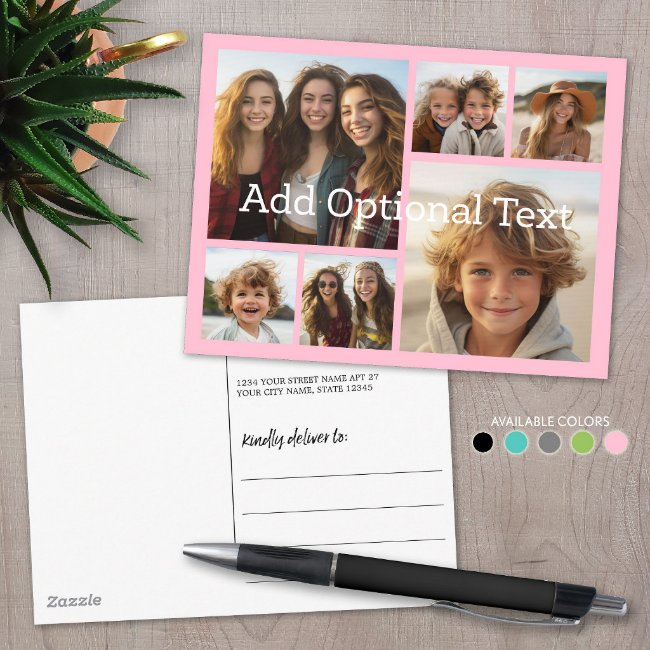 6 Photo Collage Optional Text -- Can Edit Pink Postinvitations