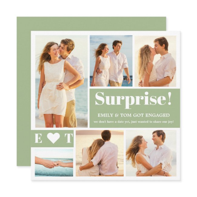6 Photo Collage Sage Green Engagement Announcement