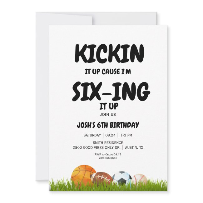 6th Boy's Kickin It Up Birthday Party Invitation