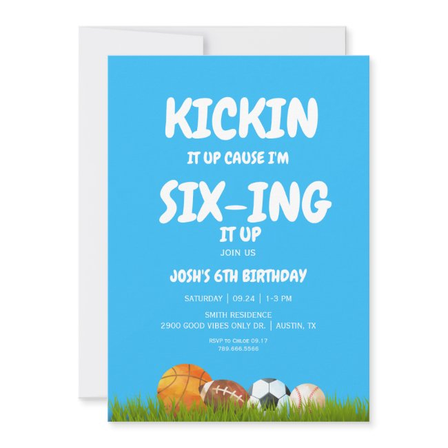 6th Boy's Kickin It Up Blue Birthday Party Ii Invitation