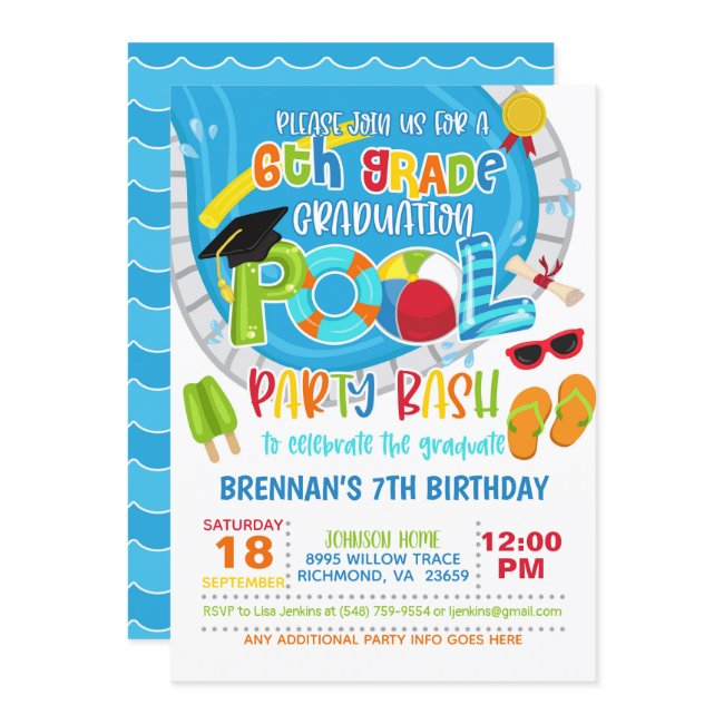 6th Grade Graduation Pool Party - Boy Invitation