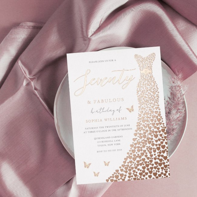 70th Birthday Party Gold Dress Fabulous Foil Invitation