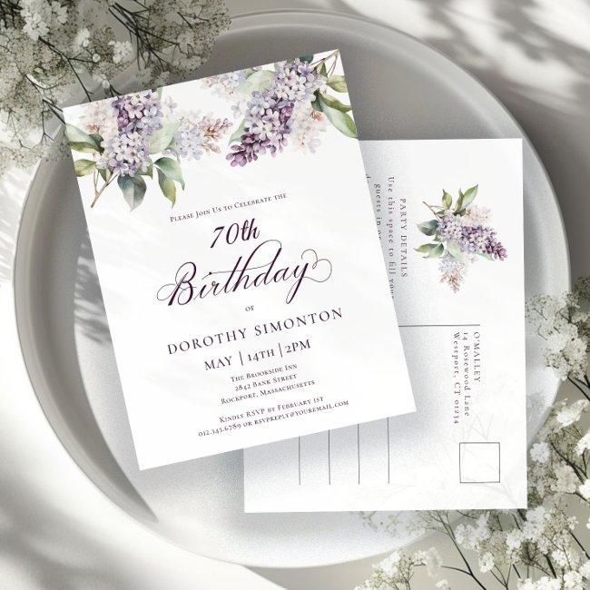 70th Birthday Party Purple Spring Lilac Flower Invitation Postinvitations