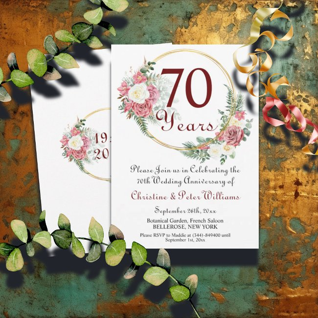70th Platinum Wedding Anniversary Roses Invitation
