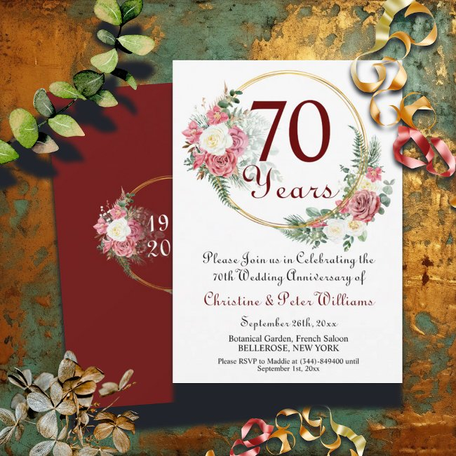 70th Platinum Wedding Anniversary Roses Invitation