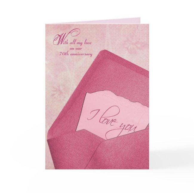 70th Wedding Anniversary Note In Envelope Holiday Invitations