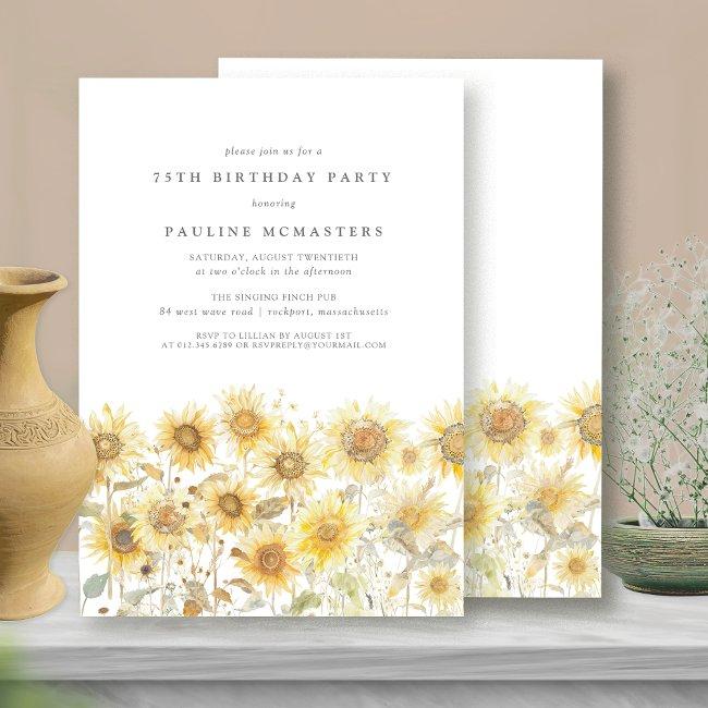 75th Birthday Party Boho Summer Sunflower Garden Invitation