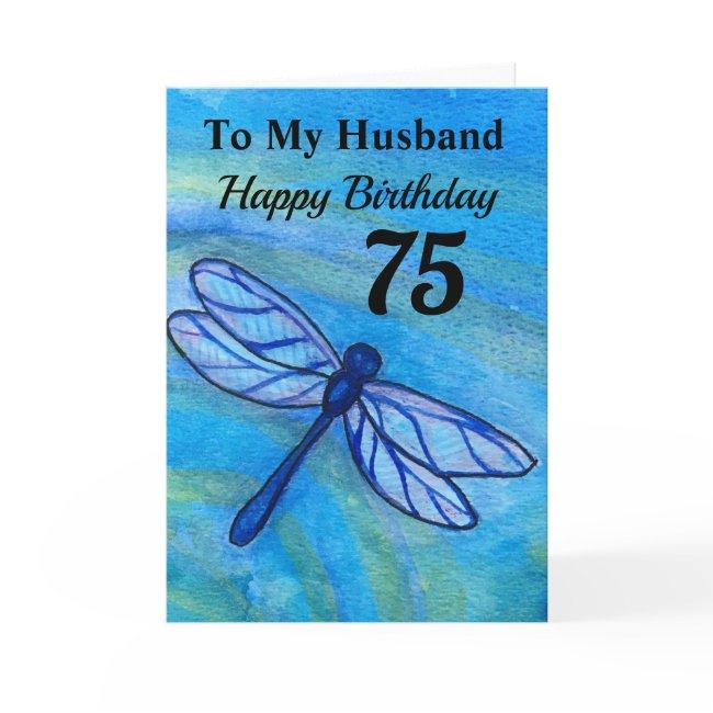 75th For My Husband Blue Dragonfly Birthday Invitations