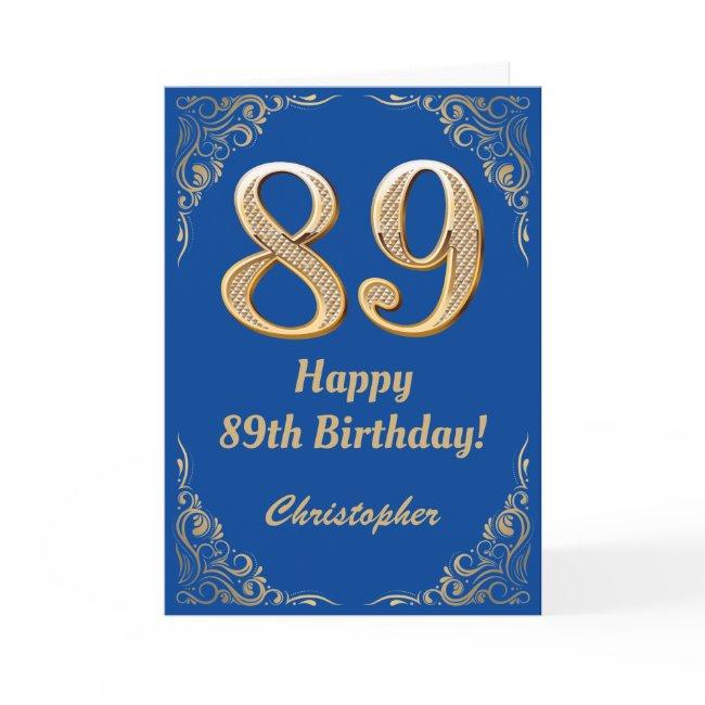 89th Birthday Blue And Gold Glitter Frame Invitations