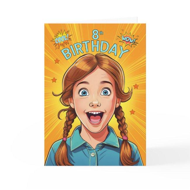8th Birthday Redhead Light Skin Girl Pop Art Style Invitations