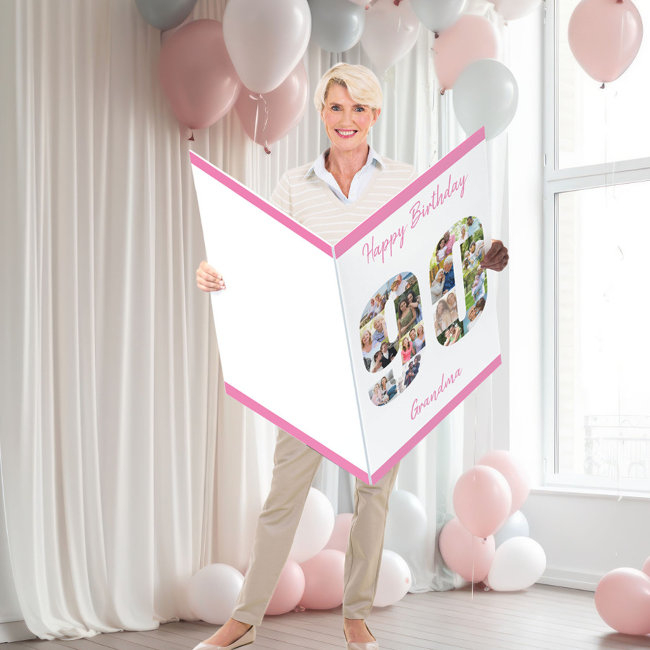 90th Birthday Number 90 Collage Pink Grandma Giant Invitations