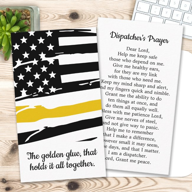 911 Dispatcher Prayer Thin Gold Line Business Invitations
