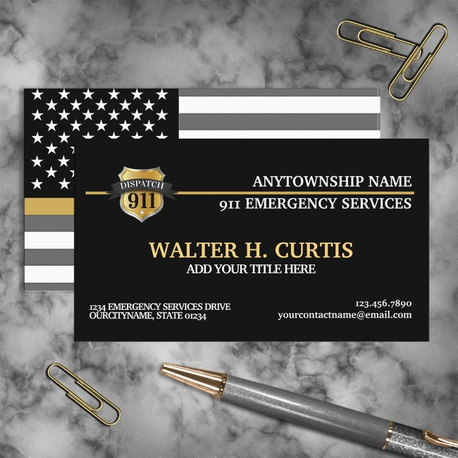 911 Dispatcher Thin Gold Line Flag Business Invitations