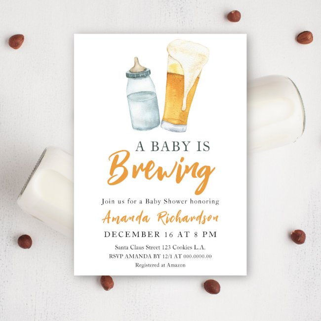 A Baby Is Brewing Bottle Beer Baby Shower Invitation