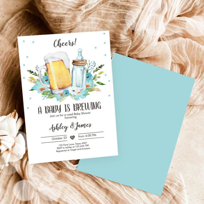 A Baby Is Brewing Boy Blue Cheers Coed Baby Shower Invitation