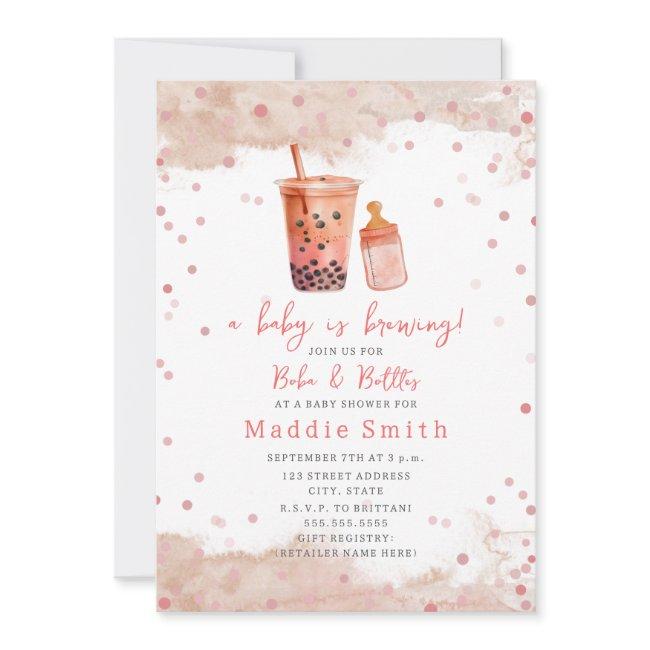 A Baby Is Brewing Bubble Tea Boba Girl Baby Shower Invitation