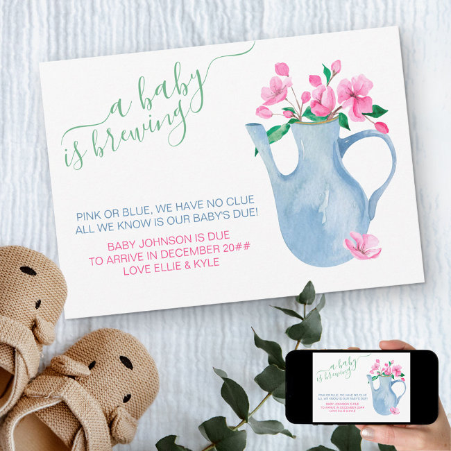 A Baby Is Brewing Pink Or Blue Poem Pregnancy Announcement