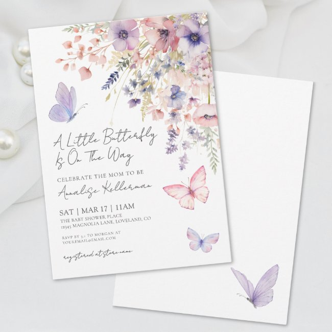A Little Butterfly Wildflower Baby Shower Invitation