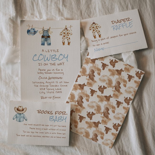 A Little Cowboy Clothesline Blue West Baby Shower Invitation