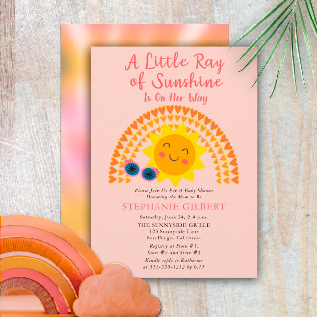 A Little Ray Of Sunshine Girl Baby Shower Invitation