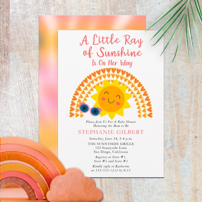 A Little Ray Of Sunshine Girl Baby Shower Invitation