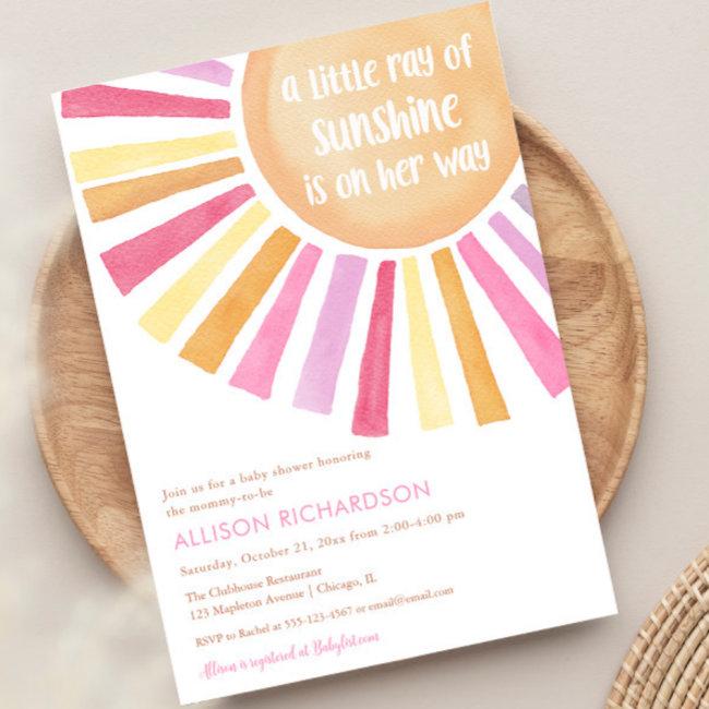 A Little Ray Of Sunshine Is On Her Way Baby Shower Invitation