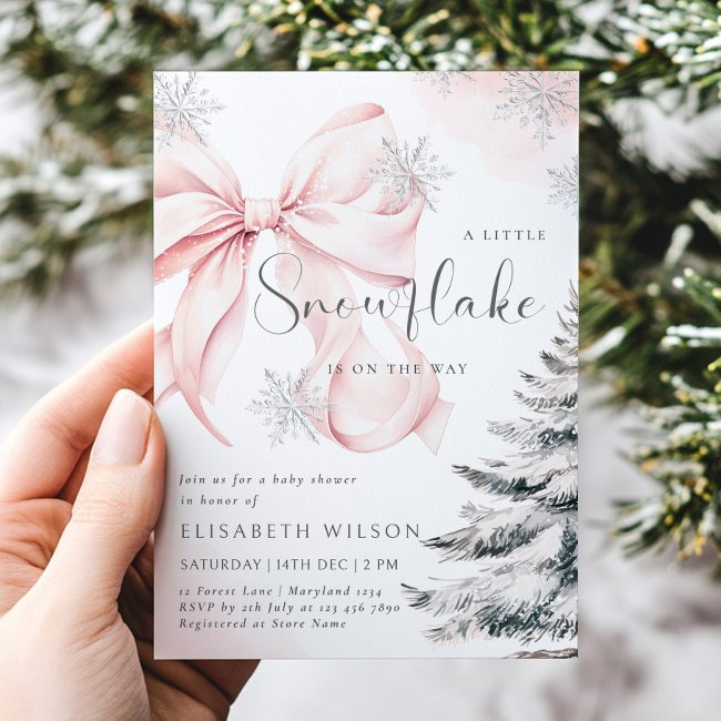 A Little Snowflake Is On The Way Girl Baby Shower Invitation