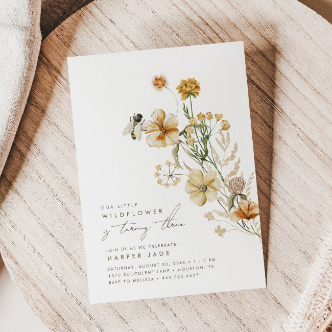 A Little Wildflower Girls Floral Birthday Party Invitation