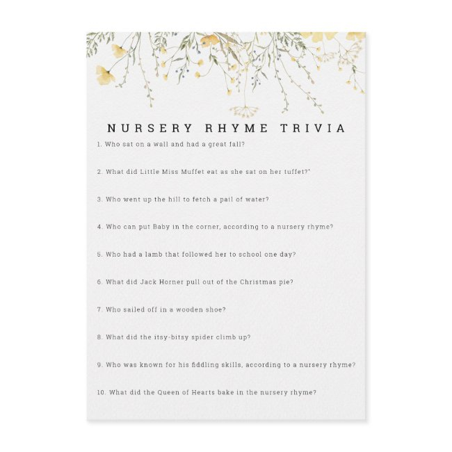 A Little Wildflower Nursery Rhyme Trivia Game Enclosure Invitations