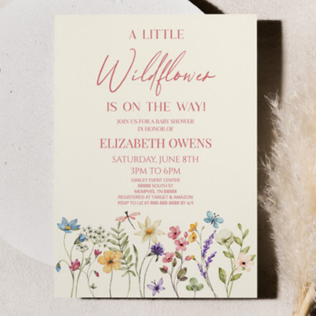 A Little Wildflower Wild Flower Floral Baby Shower Invitation