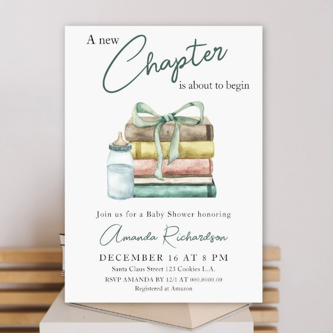 A New Chapter Is About To Begin Baby Shower Invitation