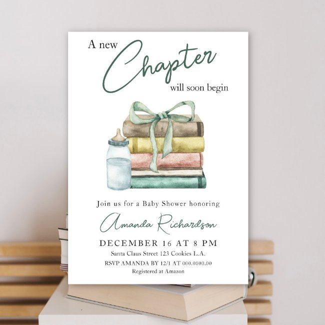 A New Chapter Will Soon Begin Baby Shower Invitation