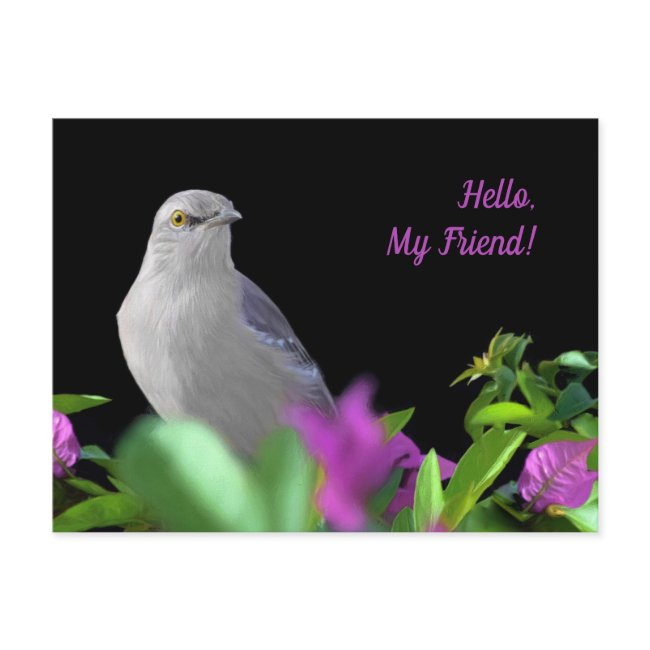 A Northern Mocking Bird With Purple & Green Leaves Postinvitations
