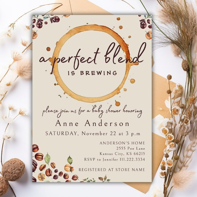 A Perfect Blend Is Brewing Coffee Baby Shower Invitation