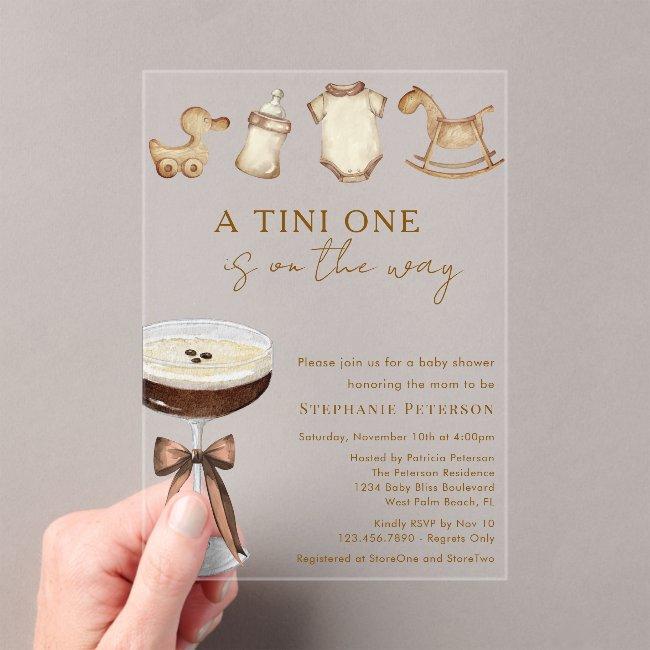 A Tini One On The Way Espresso Martini Baby Shower Acrylic Invitations