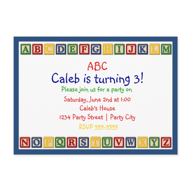 Abc Alphabet Blocks 1st Baby Birthday Invitation