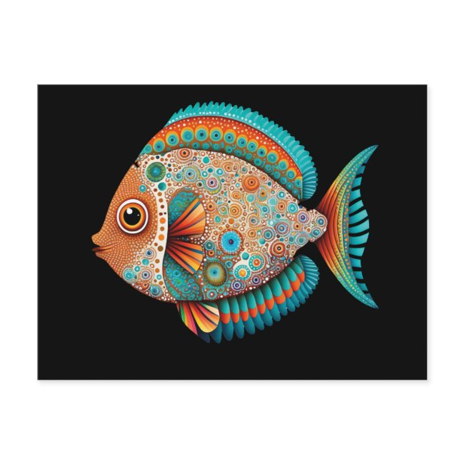 Aboriginal Art Inspired Fish, Dot Painting Holiday Postinvitations