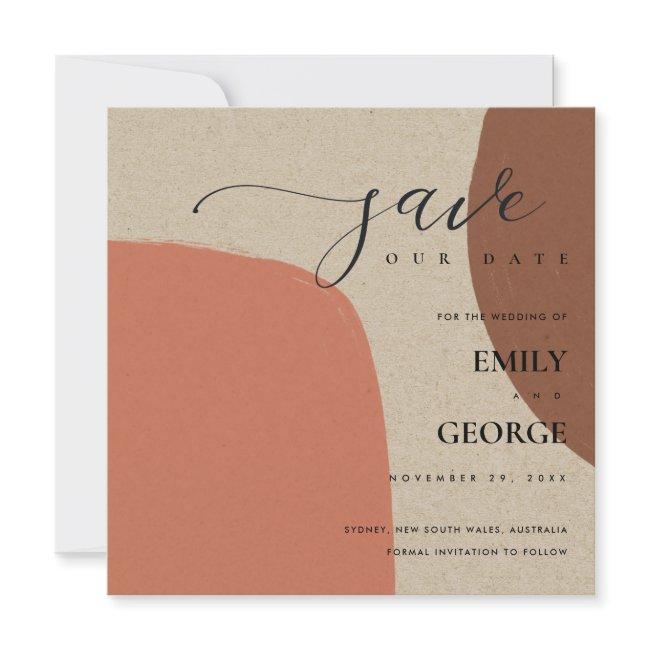 Abstract Kraft Terracotta Red Save The Date Invitations