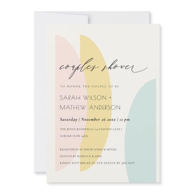 Abstract Yellow Blush Aqua Couples Shower Invite
