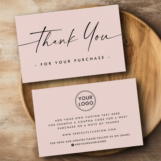 Add Logo Blush Pink Script Thank You Insert Card