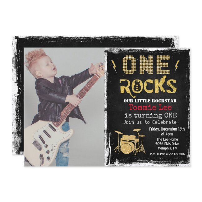 Add Photo Rockstar Drumset 1st Birthday Invitation