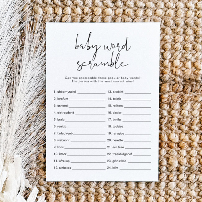Adella Modern Minimalist Baby Word Scramble Game I Invitation