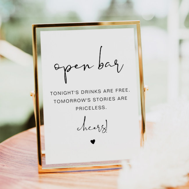 Adella Modern Minimalist Funny Open Bar Sign Invitation