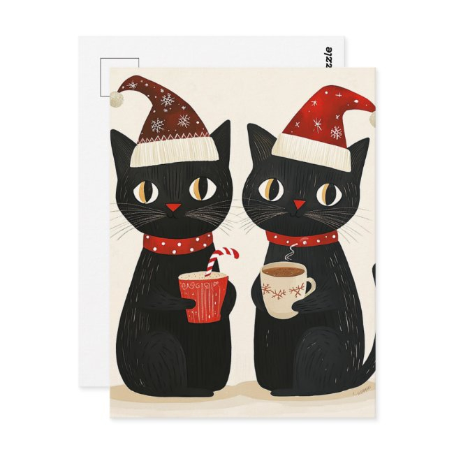 Adorable Christmas Black Cats Postinvitations
